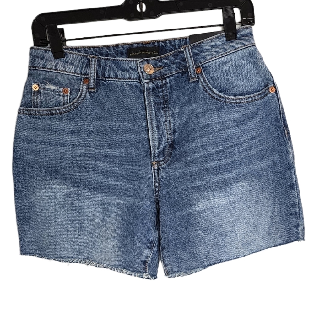 NWT House of Harlow High Rise Jean Shortd  Mom Midi Cut Off Denim Shorts Size 25
